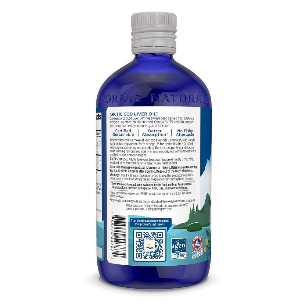 Nordic Naturals Arctic Cod Liver Oil, Orange - 16 oz - 1060 mg Total Omega-3s with EPA & DHA - Heart & Brain Health, Healthy Immunity, Overall Wellness - Non-GMO - 96 Servings Nordic Naturals uk supplements