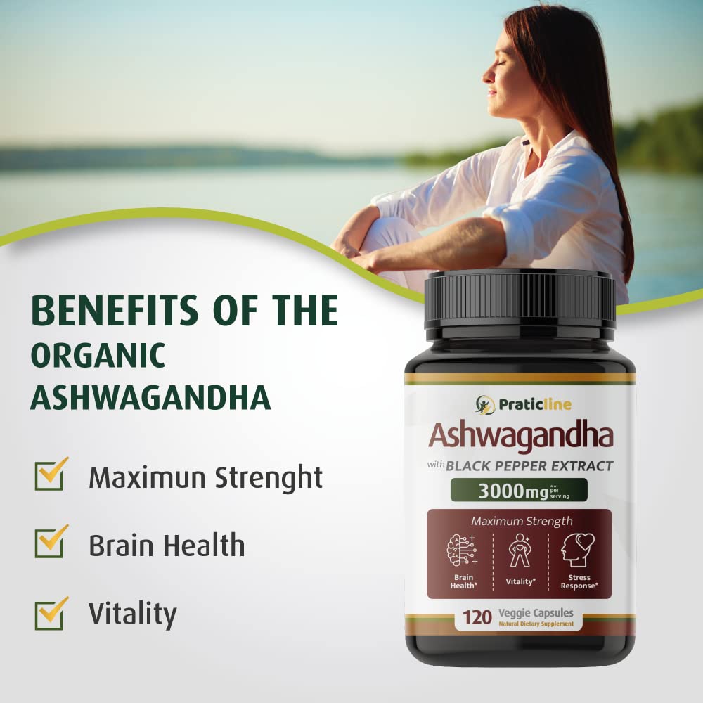 PRATIC LINE Ashwagandha Capsules 3,000 mg - 120 Vegan Cap Made with Organic PRATIC LINE uk supplements