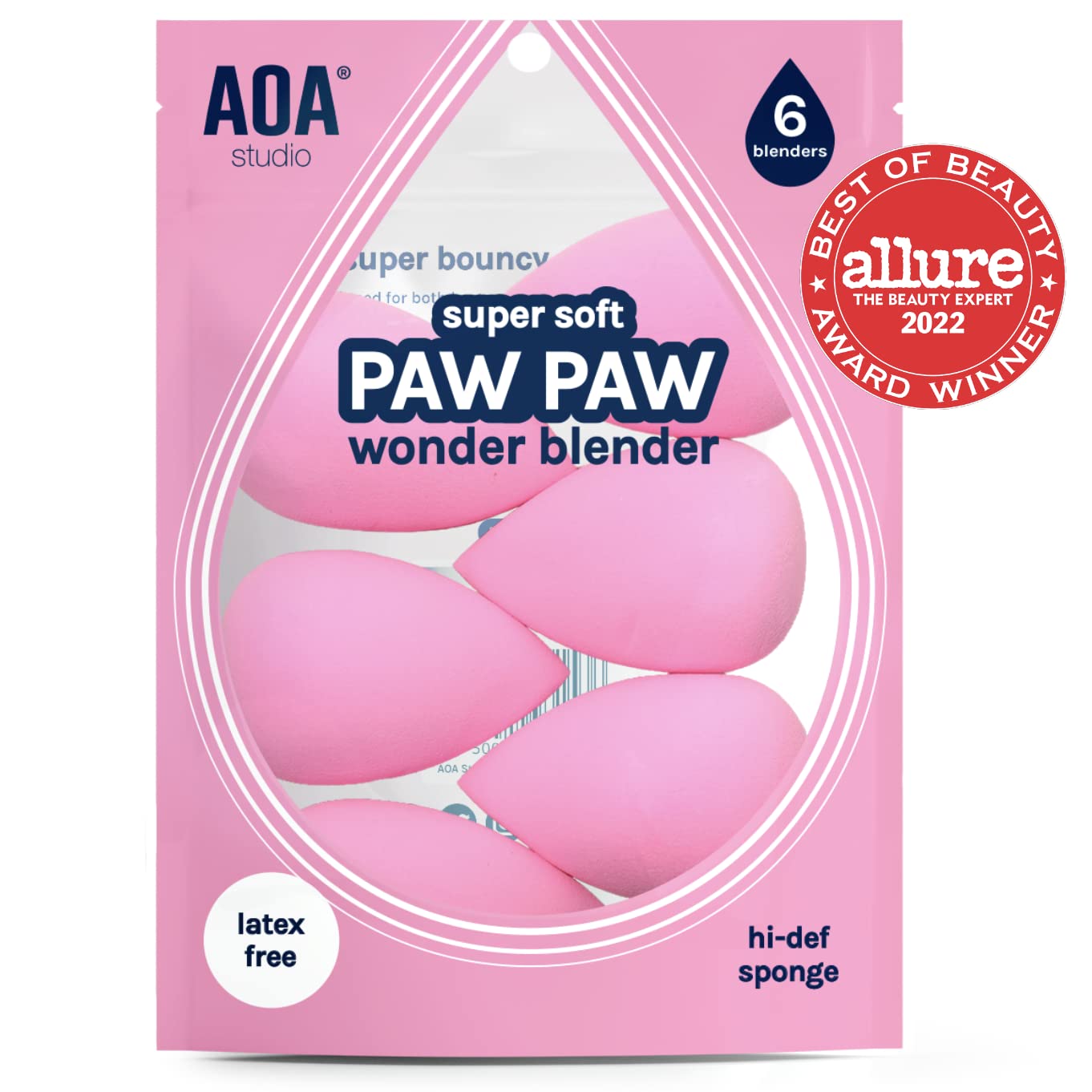 AOA Studio Collection makeup Sponge Set Latex Free and High-definition Set of 6 makeup Wonder blender For Powder Cream and Liquid, Super Soft Wonder Beauty Cosmetic AOA STUDIO uk supplements