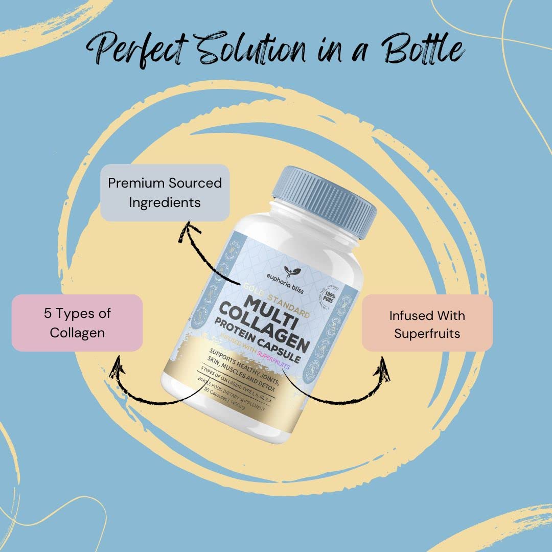 High Strength Multi Collagen 1400MG Tablets with Turmeric & Kelp, Skin, Hair, Nails Euphoria Bliss uk supplements