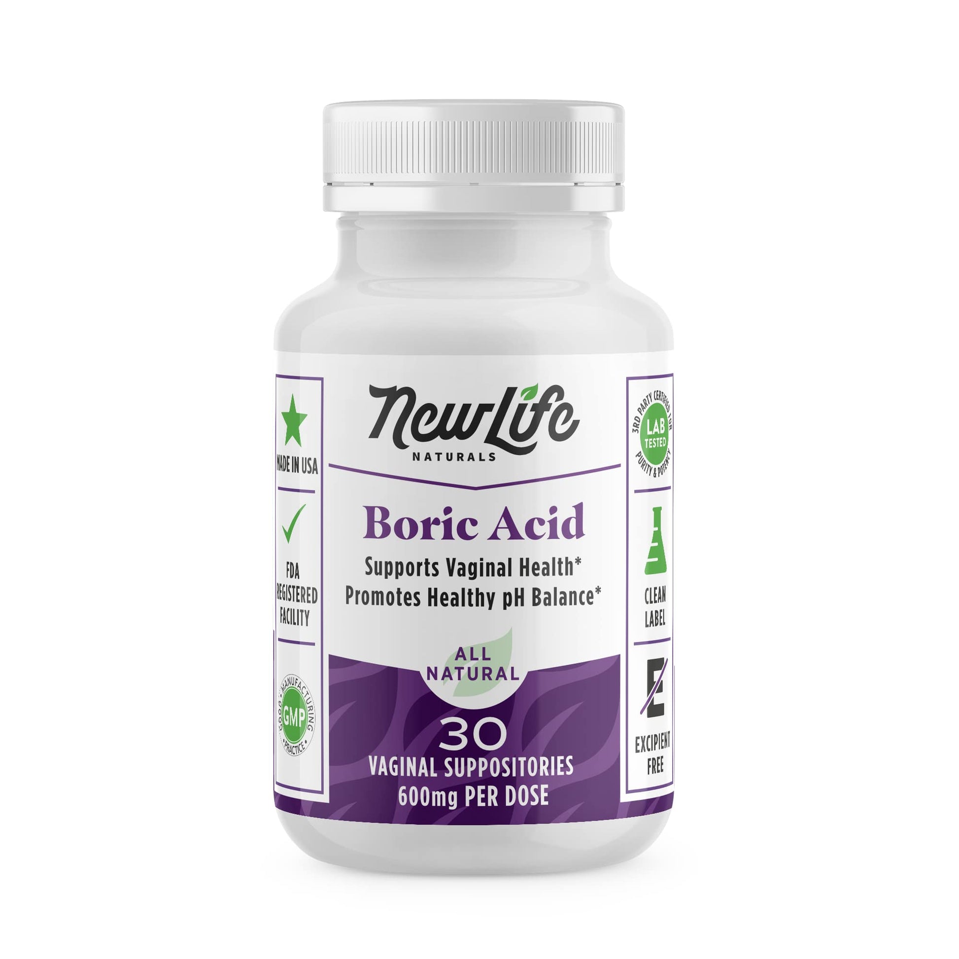 NewLife Naturals - Boric Acid Suppositories for Women pH Balance Pills - 600mg - Feminine Care NewLife Naturals uk supplements