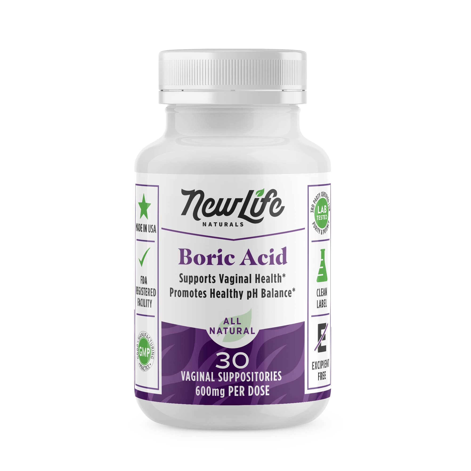 NewLife Naturals - Boric Acid Suppositories for Women pH Balance Pills - 600mg - Feminine Care NewLife Naturals uk supplements