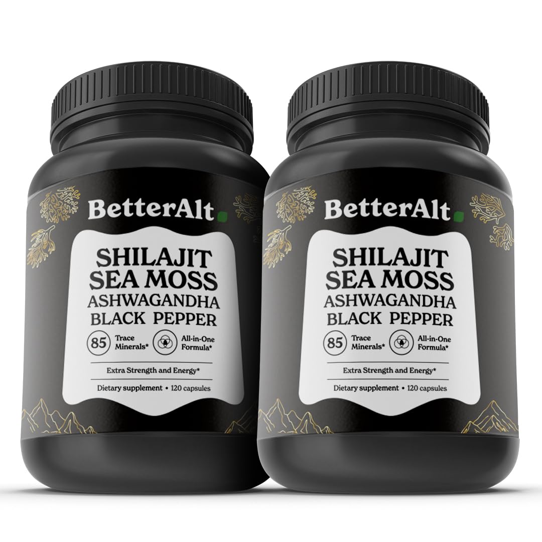Better Alt Shilajit Sea Moss Capsules Pack of 2 with Ashwagandha & Black Pepper Extract with 85+ Essential Minerals & Antioxidants| Boosts Energy & Metabolism - 120 Servings, 240 Capsules Better Alt uk supplements