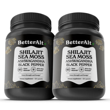 Better Alt Shilajit Sea Moss Capsules Pack of 2 with Ashwagandha & Black Pepper Extract with 85+ Essential Minerals & Antioxidants| Boosts Energy & Metabolism - 120 Servings, 240 Capsules Better Alt uk supplements