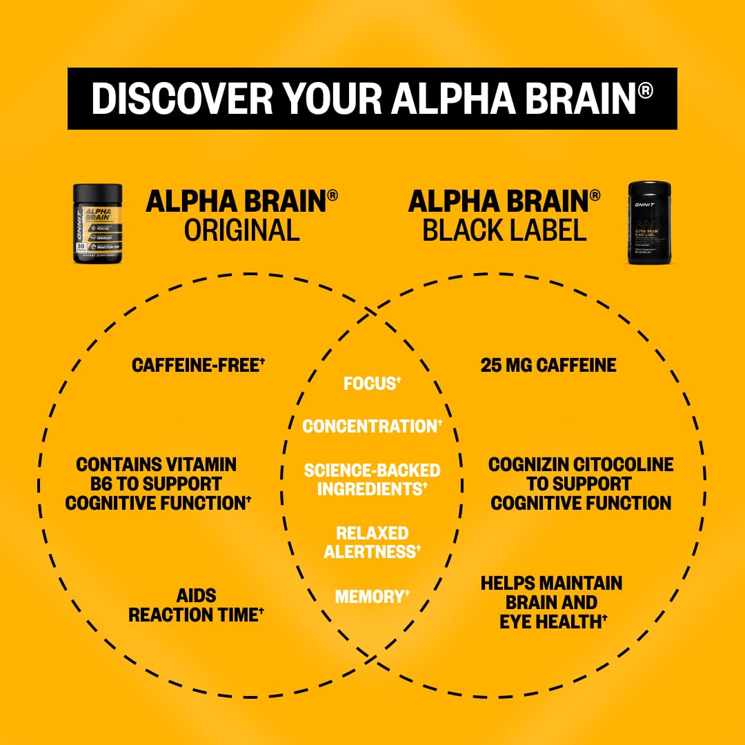 ONNIT Alpha Brain Black Label Capsules, IGEN Non-GMO Tested Citicoline Brain Supplement for Concentration and Memory, Lion’s Mane, Lutemax Lutein, L Theanine and Mucuna Pruriens, 80 Count ONNIT uk supplements
