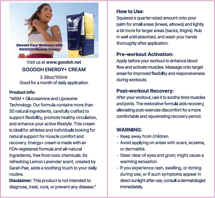 GOODOH Muscle & Joint Relief Cream with MSM (Dimethyl Sulfone), Glucosamine & Chondroitin – Fast Absorbing Cream for Muscle Pain, Joint Stiffness & Recovery – 3.38 oz GOODOH uk supplements