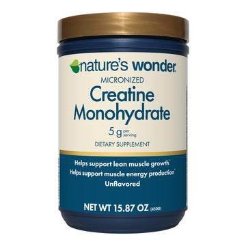 Nature's Wonder Micronized Creatine Monohydrate Powder 5g, Muscle Health, Muscle Energy Production, No Lactose, 5g of Micronized creatine Powder per Serving, 450G, 90 Servings Nature's Wonder uk supplements