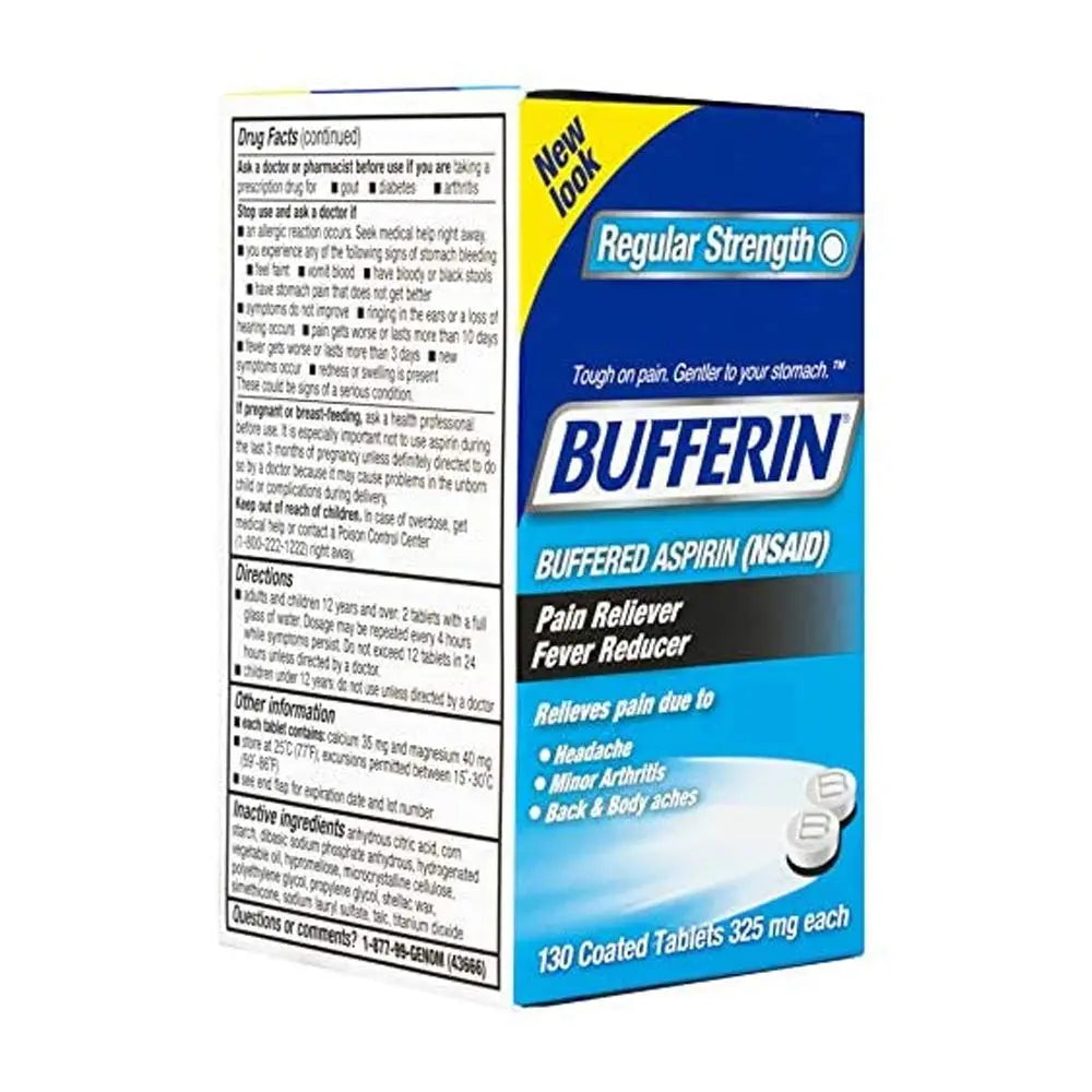 Bufferin Buffered Aspirin (NSAID) Coated Tablets Pain Reliever/Fever Reducer 130 ea (Pack of 3) Bufferin uk supplements