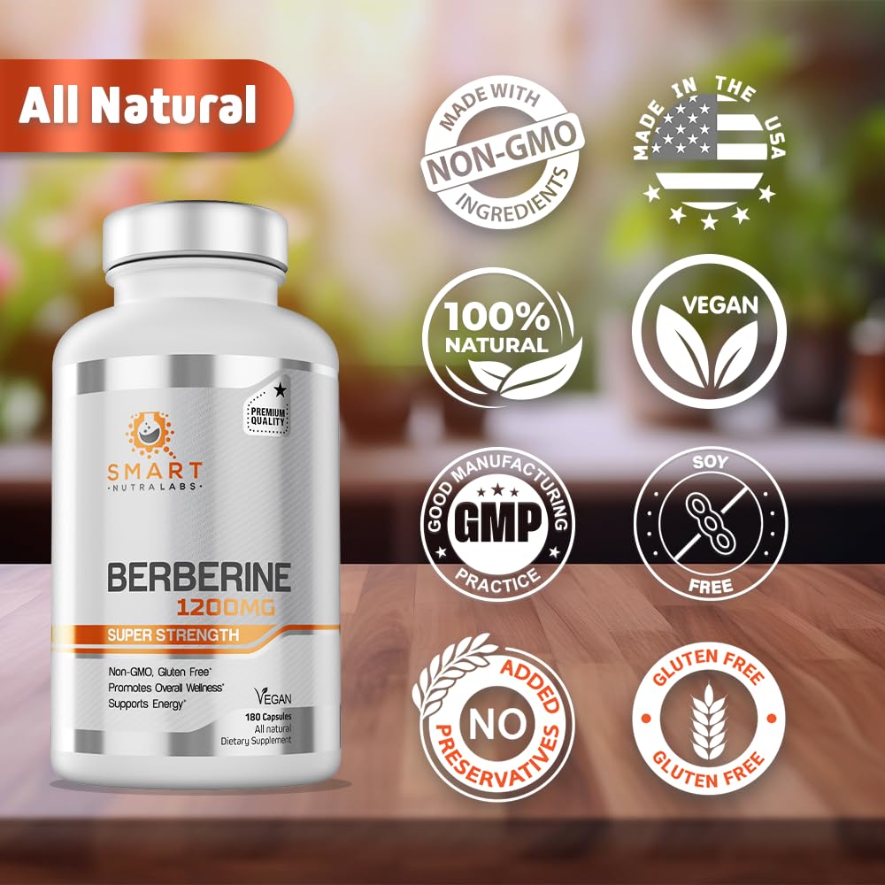 Smart Nutra Labs Premium Berberine HCL 1200mg- 180 Vegan Capsules, 100% Pure Smart Nutra Labs uk supplements