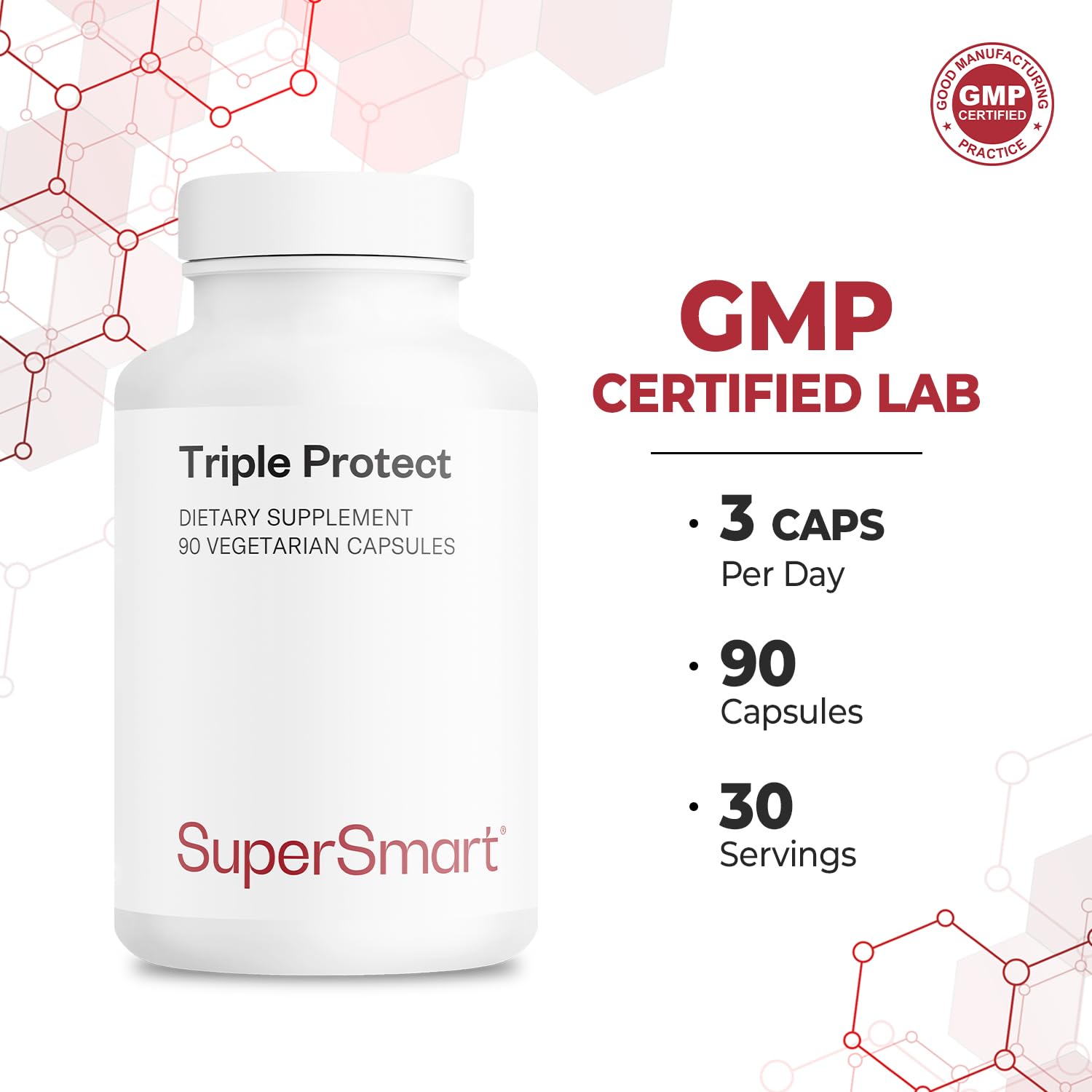 Supersmart - Triple Protect Supplement - Combines the Most Widely-Studied Natural Compounds - May Support Healthy Heart | Non-GMO & Gluten Free - 90 Vegetarian Capsules Supersmart uk supplements