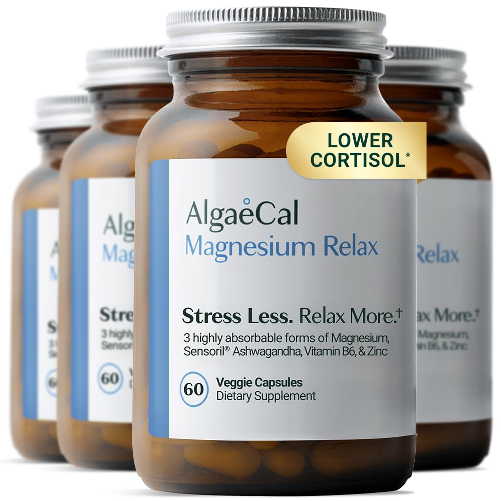 AlgaeCal Magnesium Relax™ - Chelated Magnesium with Ashwagandha for Sleep & Stress - Glycinate, Malate, Citrate - Sleep, Mood, & Cortisol Support (4 Months Supply) ALGAECAL uk supplements