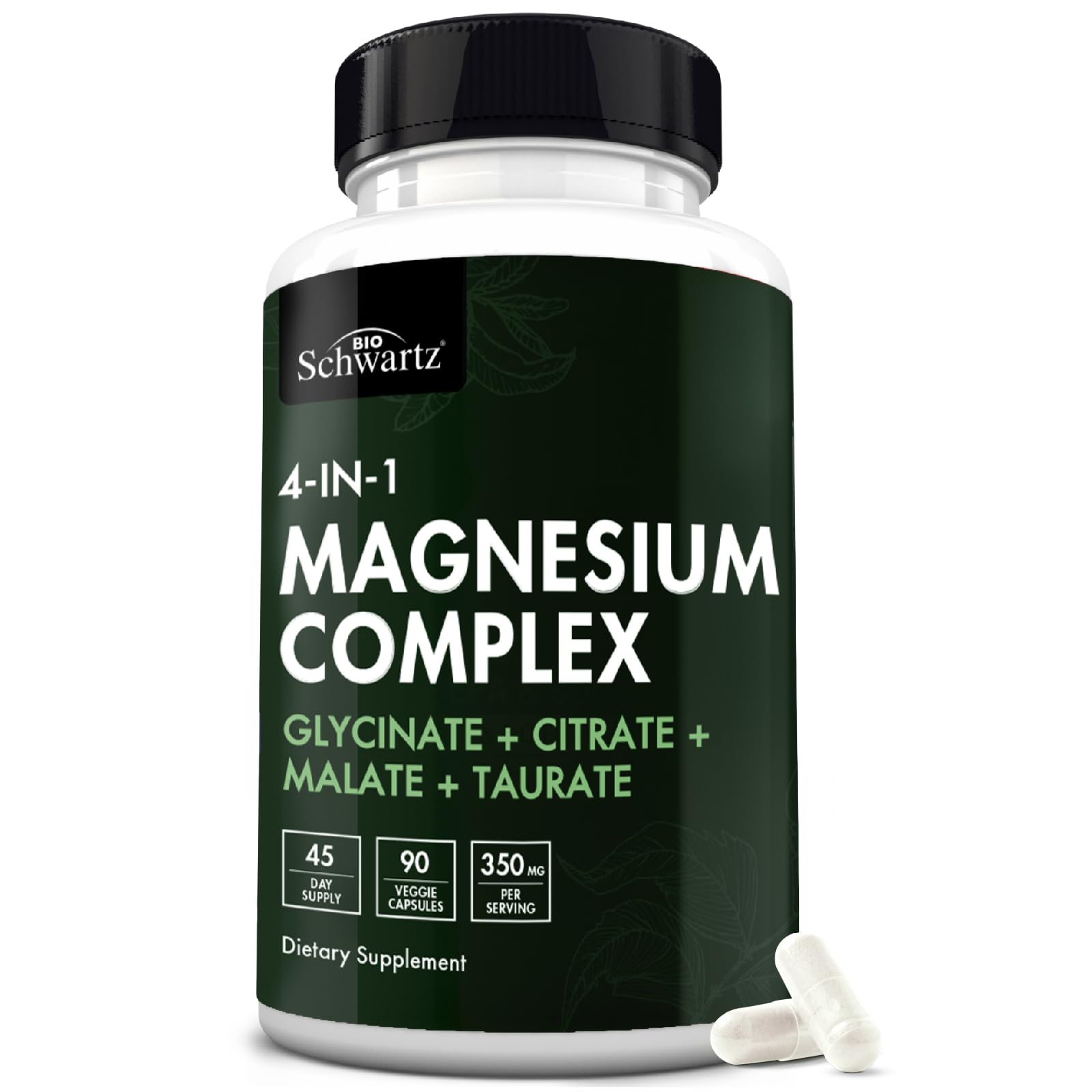BioSchwartz Magnesium Complex Supplement (90 Capsules) 350mg Magnesium Glycinate Citrate Malate and Taurate Per Serving for Healthy Nerves Muscles Heart Sleep Support (Vegan, Gluten-Free, Non-GMO) BioSchwartz uk supplements