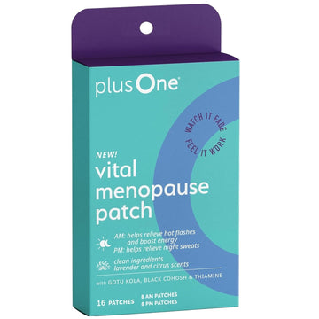 plusOne Vital Menopause Patches AM & PM – Hot Flash & Night Sweat Support – Promotes Energy & Sleep – Herbal Arjuna Daily Patches – 16ct plusOne uk supplements