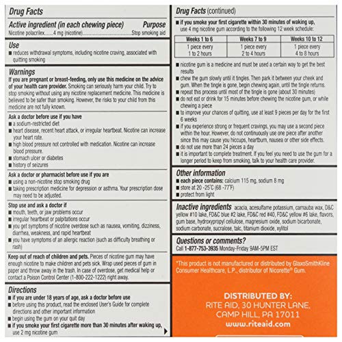 Rite Aid Nicotine Gum, 4 mg - 100 Count | Quit Smoking Aid | Nicotine Rite Aid uk supplements