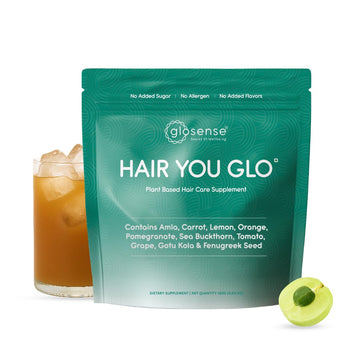 Glosense Hair You Glo – Plant-Based Biotin Supplement | Hair Growth Drink | Natural Hair Vitamins Powder with Amla, Sea Buckthorn, Gotu Kola | No Added Sugar, No Added Flavours | 30 Servings Glosense uk supplements