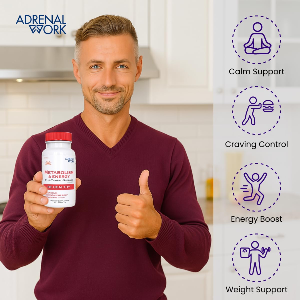 Adrenalwork Adrenal Support Supplement - Organic Ashwagandha Capsules for Stress Relief, Calm Energy & Focus - Adaptogen Blend with Rhodiola & Holy Basil - Men & Women - 60 Capsules Adrenalwork uk supplements
