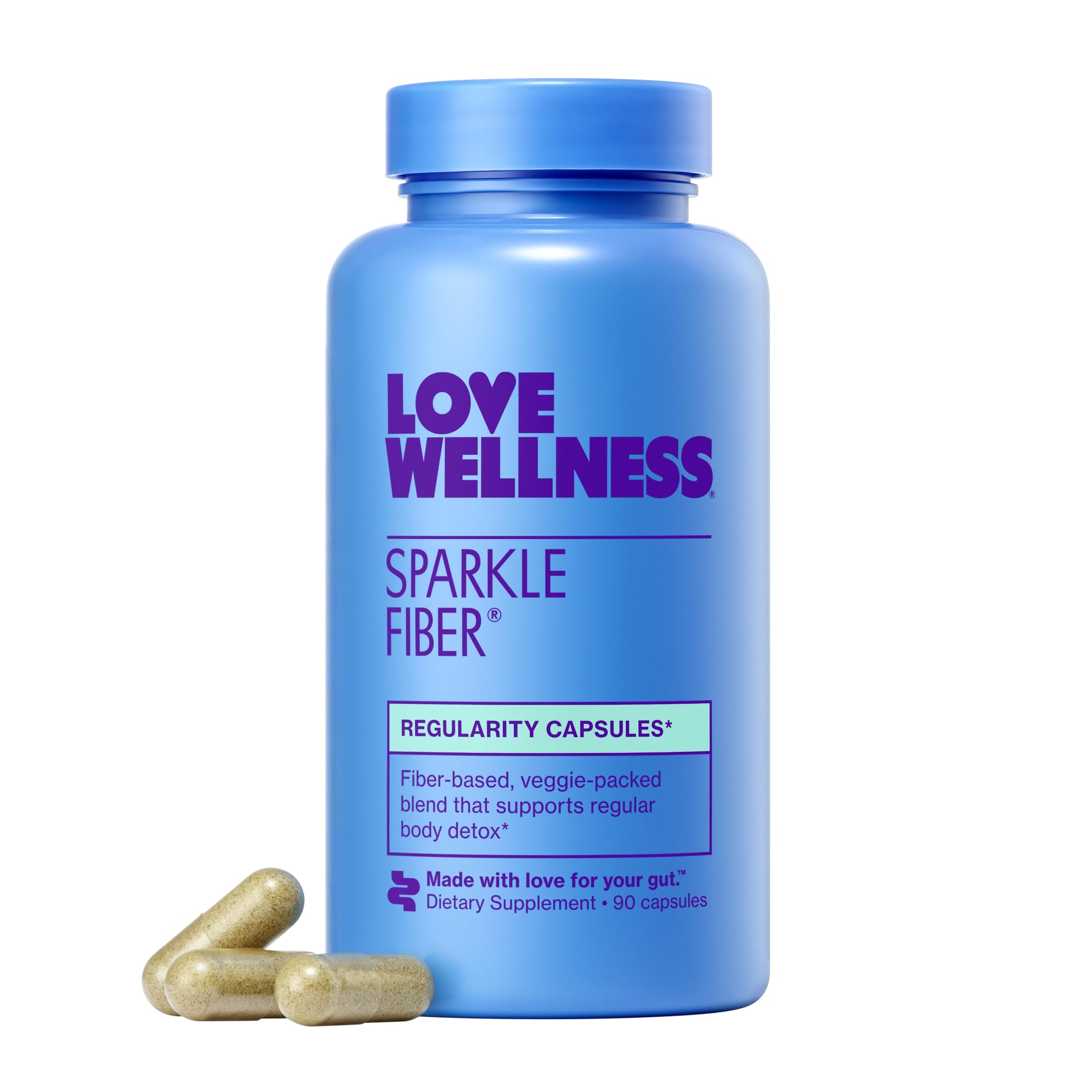 Love Wellness Sparkle Fiber | Fiber Supplement with Digestive Enzymes | Greens Superfood Powder & Psyllium Husk Powder | Promotes Gut Health for Women | Regularity & Bloating Relief | 90 Count Love Wellness uk supplements