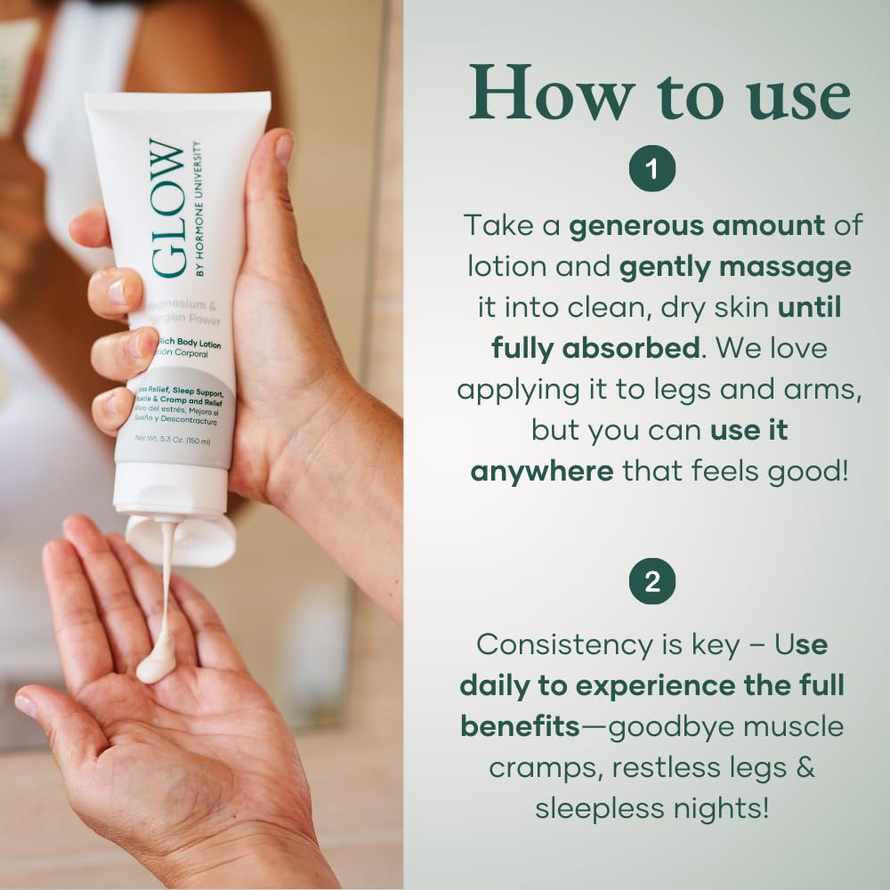 Glow by Hormone University - Magnesium Lotion with Collagen - Magnesium Cream - Bedtime Routine Sleep Lotion - The Highest Concentration of Genuine Zechstein Magnesium Chloride (Pack of 1) Glow Botanica uk supplements