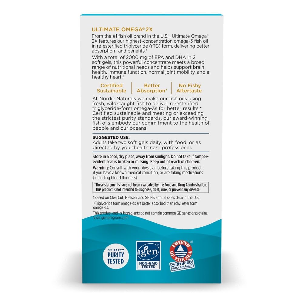 Nordic Naturals Ultimate Omega 2X, Lemon Flavor - 120 Soft Gels - 2150 mg Omega-3 - High-Potency Fish Oil with EPA & DHA - Promotes Brain & Heart Health - Non-GMO - 60 Servings Nordic Naturals uk supplements
