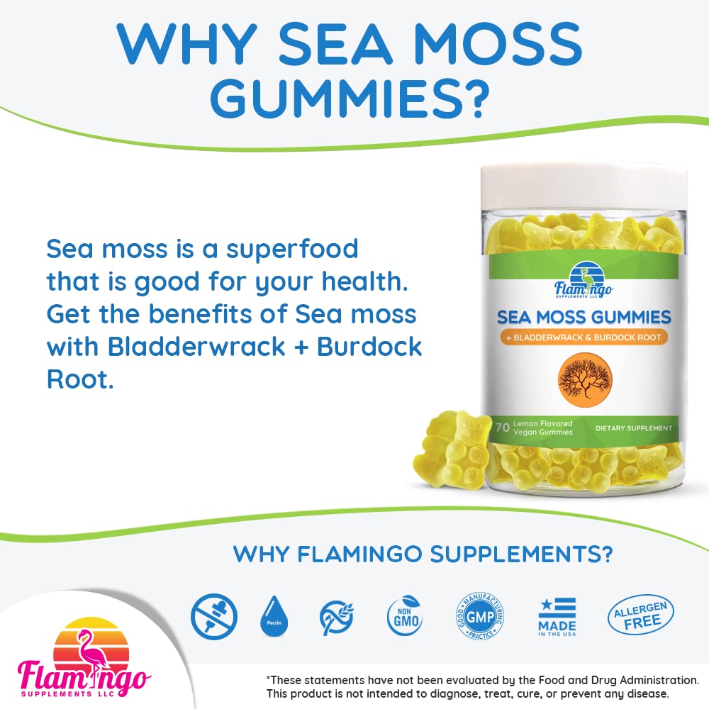 Sea Moss Gummies Plus Organic Bladderwrack and Burdock Root. Tasty Alternative to Sea Flamingo Supplements uk supplements