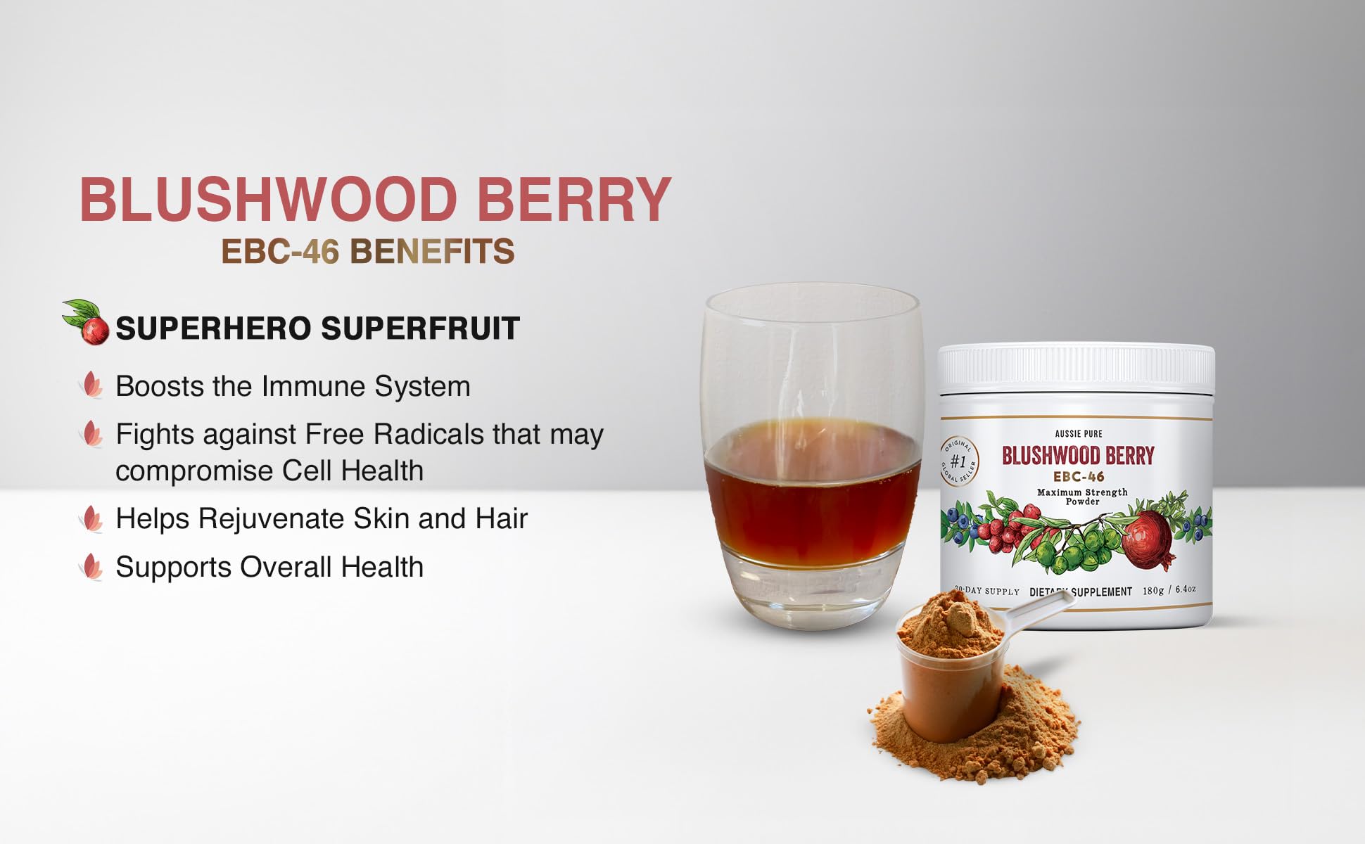 Aussie Pure Blushwood Berry Powder EBC-46 - Maximum Strength Immune and Cell Support - Contains The Fruit and Seed - 180g/6.4oz Per Container Aussie Pure uk supplements