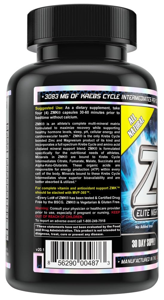 MST ZMK (Zinc & Magnesium as Krebs Chelates (as Citrate, Fumarate, Malate, Succinate, Alpha-Keto-Glutarate. With Mineral Support Blend & Trace Minerals. Support ATP, Sleep, Muscle Recovery, 120 V Caps MST uk supplements