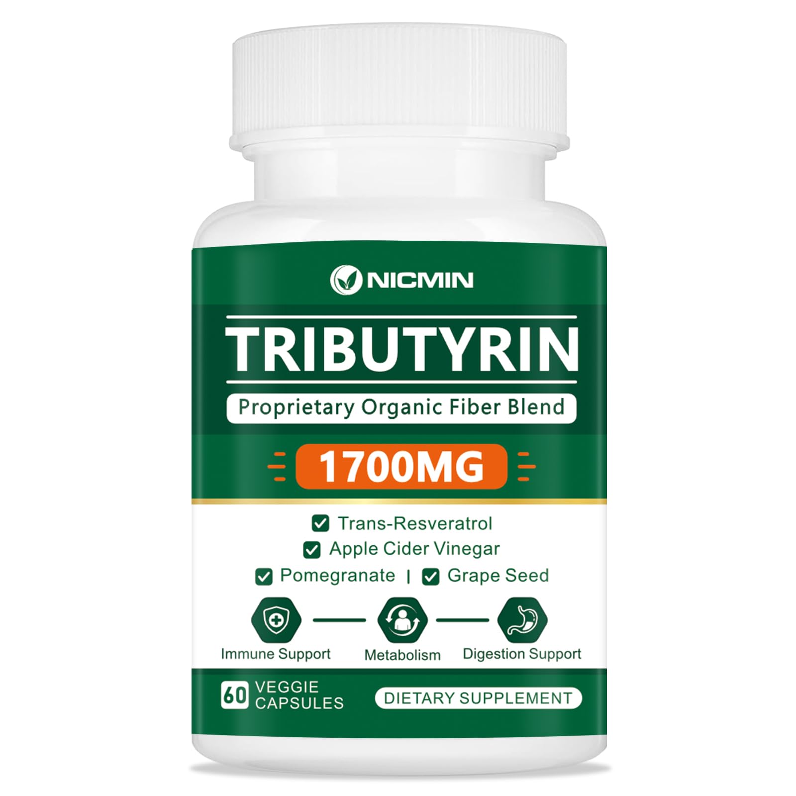 NICMIN Tributyrin Supplement - Premium Butyrate Gut Health Supplement for Leaky Gut 60 Capsules NICMIN uk supplements