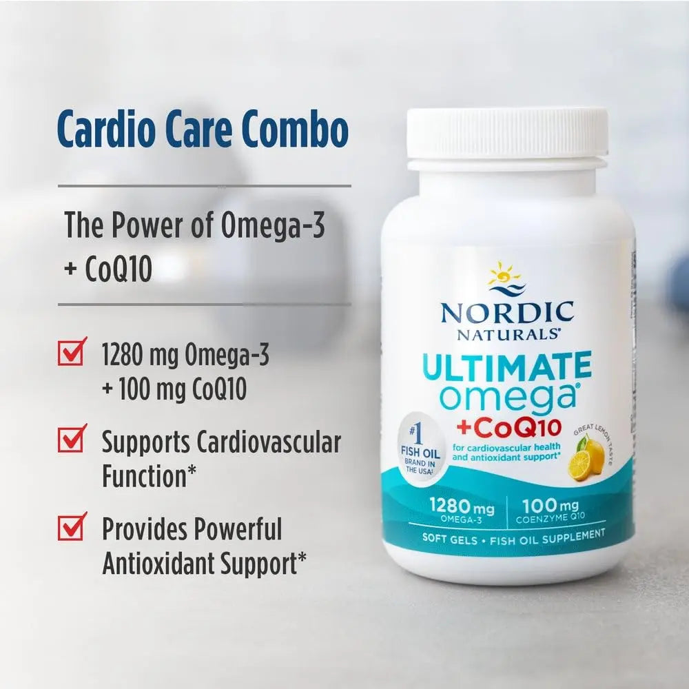 Nordic Naturals Ultimate Omega + CoQ10, Lemon - 90 Soft Gels - 1280 mg Omega-3 + 100 mg CoQ10 - Heart Health, Cellular Energy, Antioxidant Support - Non-GMO - 45 Servings Nordic Naturals uk supplements