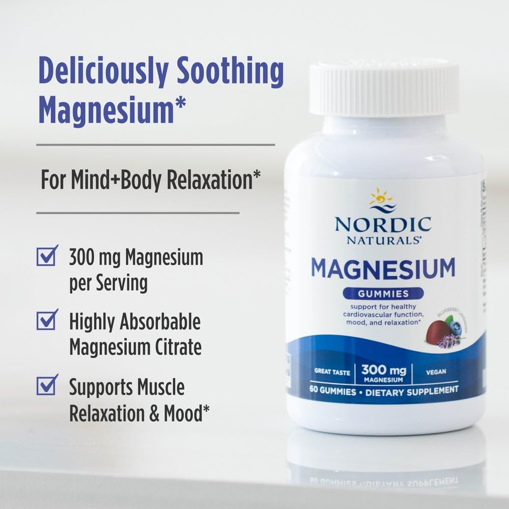 Nordic Naturals Magnesium Gummies for Adults, Blueberry Lavender Flavor - 60 Gummies - Vegan Magnesium Supplement for Mind, Mood, and Cardiovascular Support - Non-GMO - 20 Servings Nordic Naturals uk supplements
