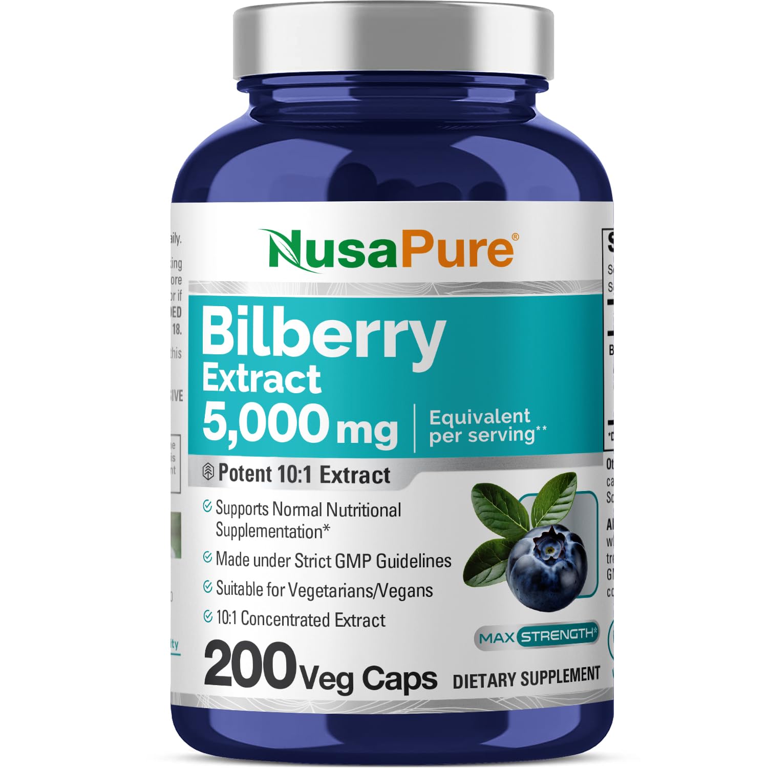 NusaPure Bilberry Extract 5,000mg 200 Vegetarian caps (Non-GMO, Vegan) NusaPure uk supplements