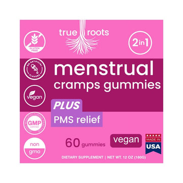 Menstrual Cramp Period Gummies True Roots | PMS Support Supplement for Women | Healthy Flow | Flo PMS Menstrual Cycle Relief, Cramping and Bloating | Vegan & Natural Flavors | 60 Count True Roots uk supplements
