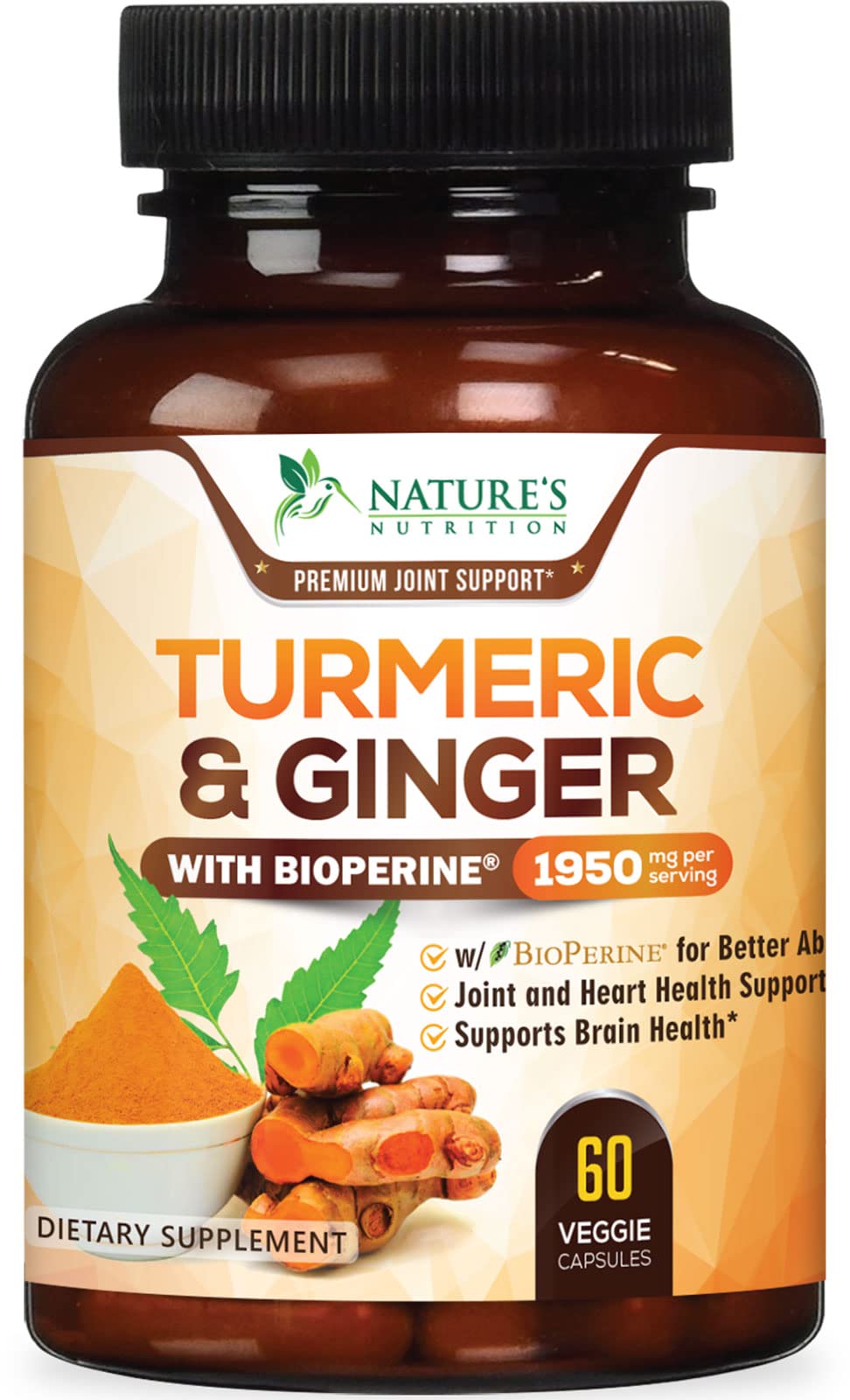 Turmeric Curcumin with BioPerine & Ginger 95% Standardized Curcuminoids Nature's Nutrition uk supplements