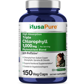 NusaPure High Absorption Triple Chlorophyll 1000 mg 150 Veg Caps Suitable for Vegetarians and Vegans, Non-GMO NusaPure uk supplements