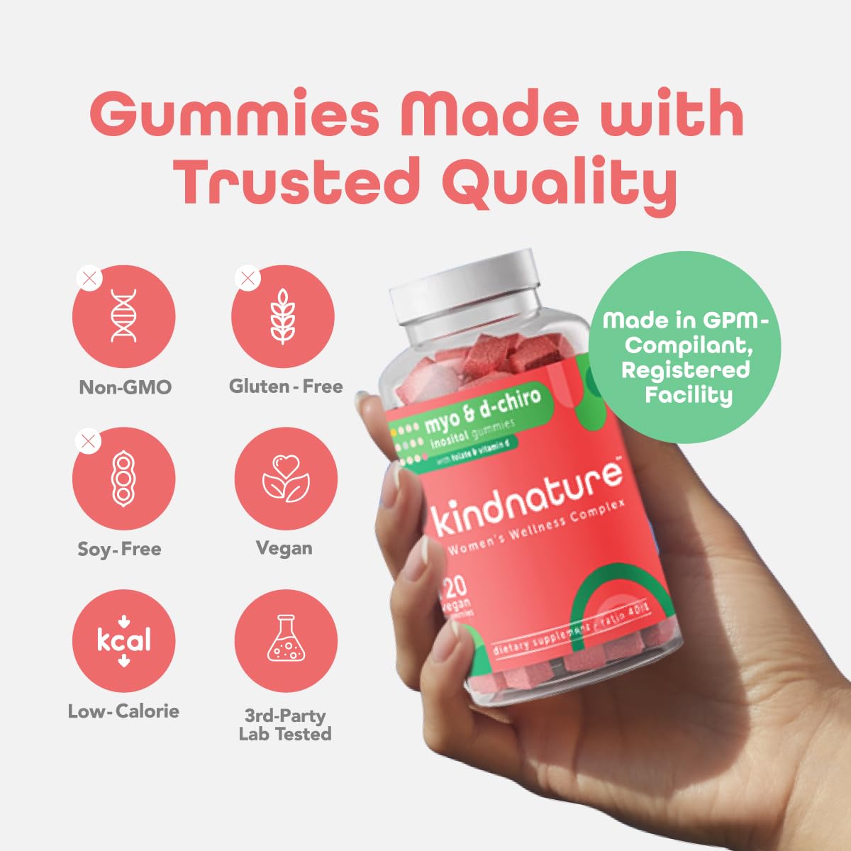 kindnature Myo-Inositol & D-Chiro Inositol Gummies for Women – 2000mg + 50mg, Ideal 40:1 Ratio – with Vitamin D & Folate – Hormone Balance Support – Vegan, Watermelon Flavor (120 Gummies) kindnature uk supplements