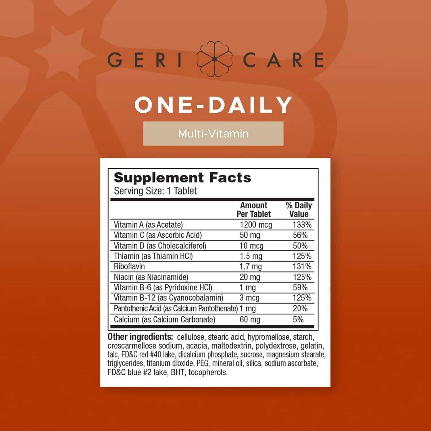GeriCare One-Daily Multi-Vitamin Tablet, 100 Count Adult Multivitamin Supplement | Easy-to-Take Dietary Supplement with Vitamins A, C, D3, B, Calcium GeriCare uk supplements