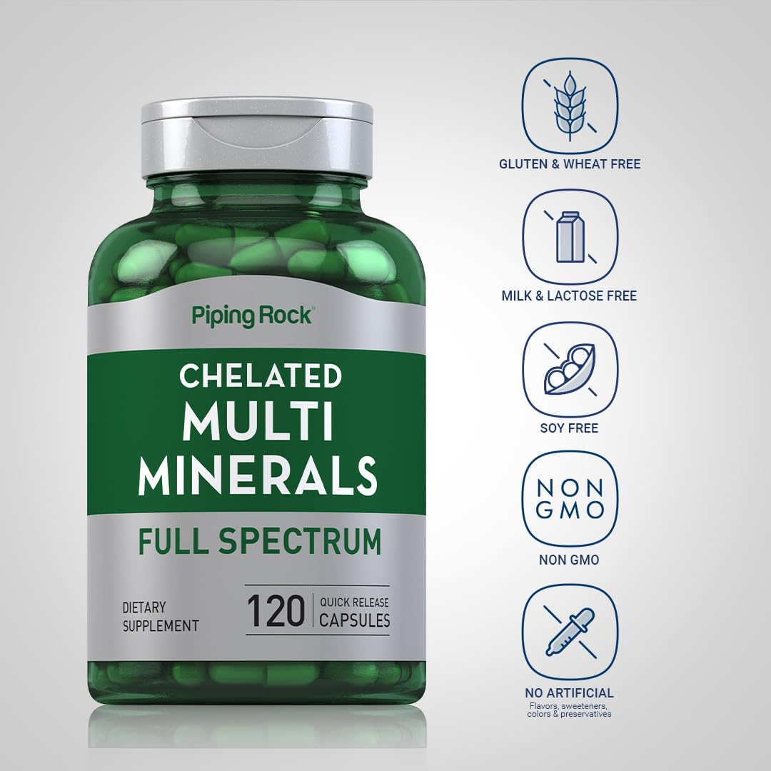 Piping Rock Mega Multi Mineral Chelated Supplement | 120 Capsules | for Men and Women | Iron Free | Non-GMO, Gluten Free Piping Rock uk supplements