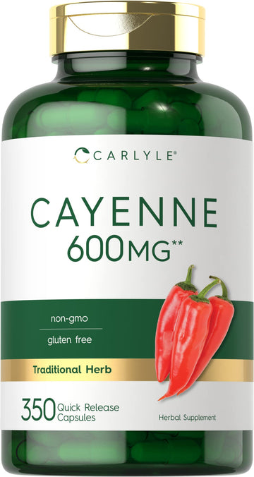 Carlyle Cayenne Pepper Capsules 600mg | 350 Pills | Non-GMO, Gluten Free Supplement Carlyle uk supplements