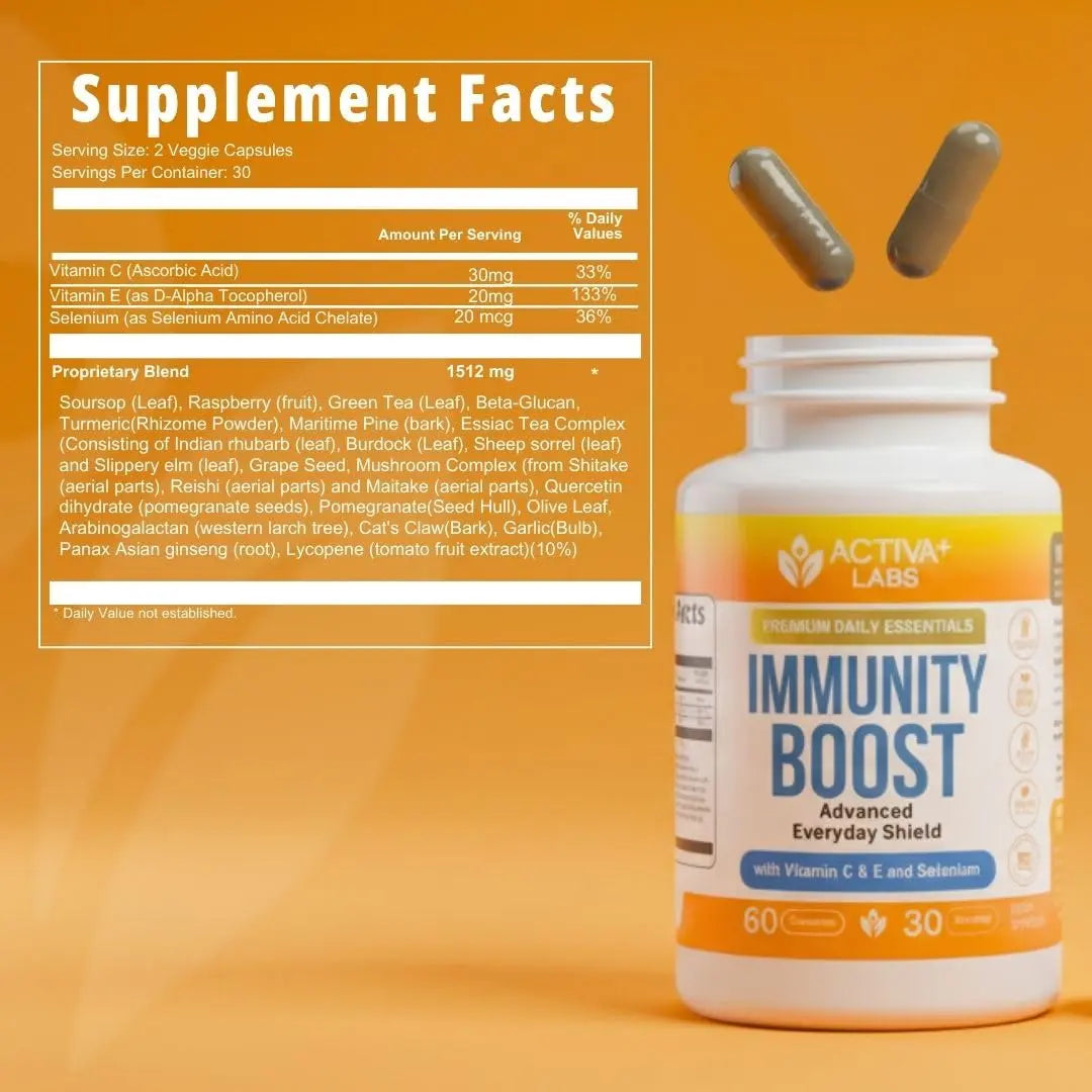 Activa+ Labs Immunity Boost Immune Support Supplement with Vitamin C, Vitamin E, Selenium & Herbal Antioxidant Complex | Activa Labs uk supplements