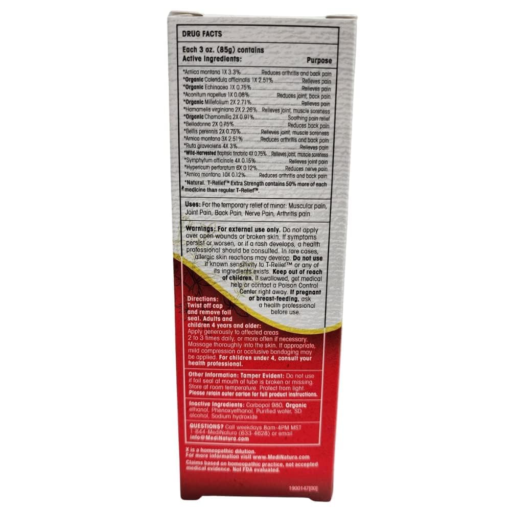 MediNatura T-Relief Extra Strength Gel Arnica +12 Natural Relieving Actives for Back Pain Joint Soreness Muscle Aches & Stiffness Whole Body Fast Acting Relief for Women & Men - 3 oz MediNatura uk supplements