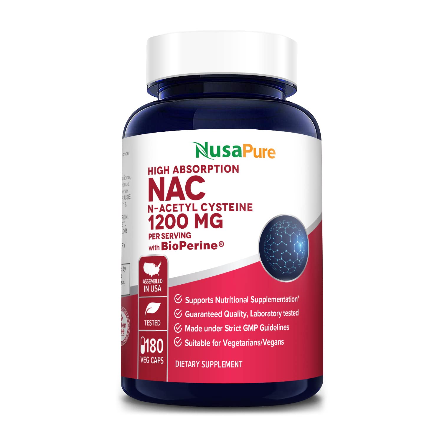 NusaPure N-Acetyl Cysteine (NAC) 1200mg 180 Veggie Caps (Vegetarian, Non-GMO, Gluten Free) Bioperine NusaPure uk supplements