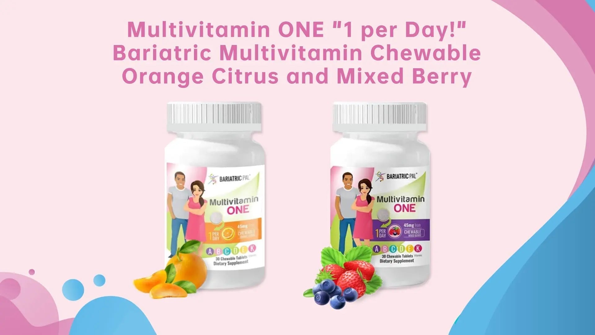 BariatricPal Multivitamin ONE 1 per Day! Bariatric Multivitamin Chewable with 45mg Iron - Mixed Berry (30 Count) BariatricPal uk supplements