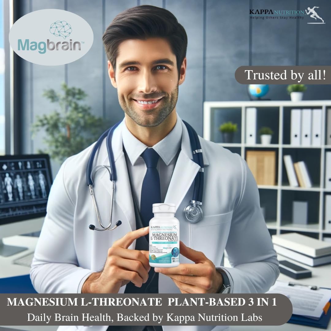 Kappa Nutrition Powered by Magbrain™ Magnesium L-Threonate Plant-Based, 420mg Elemental Magnesium (3 Capsules) from 2,253mg, 120 Vegan Capsules, Brain, Sleep & Muscle Support. KAPPA NUTRITION uk supplements