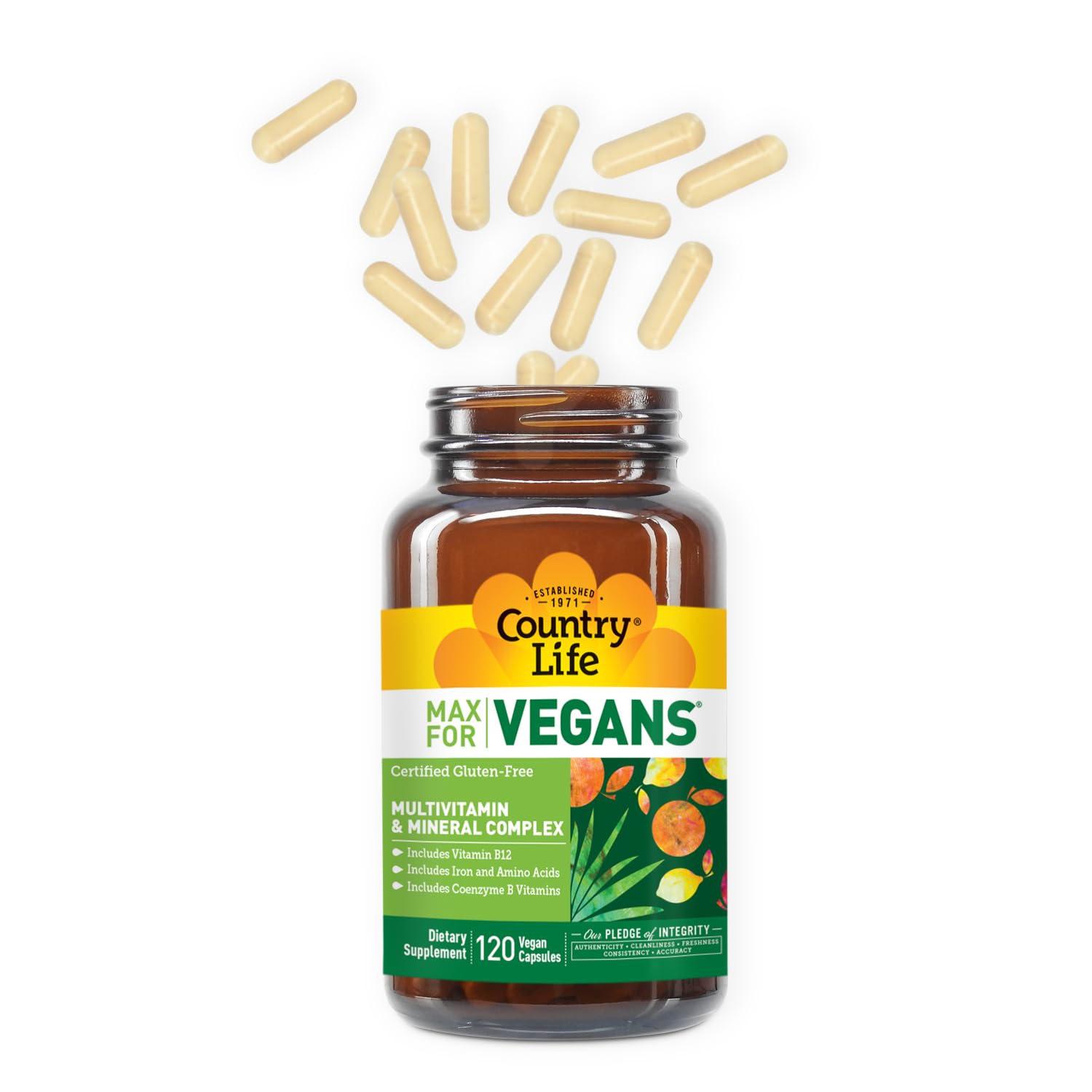 Country Life Max for Vegans - 120 Vegan Capsules - Daily Multivitamins - Immune Support Supplement - Contains Vitamin B12, Iron, Amino Acids, Coenzyme B Vitamins - Gluten-Free Country Life uk supplements
