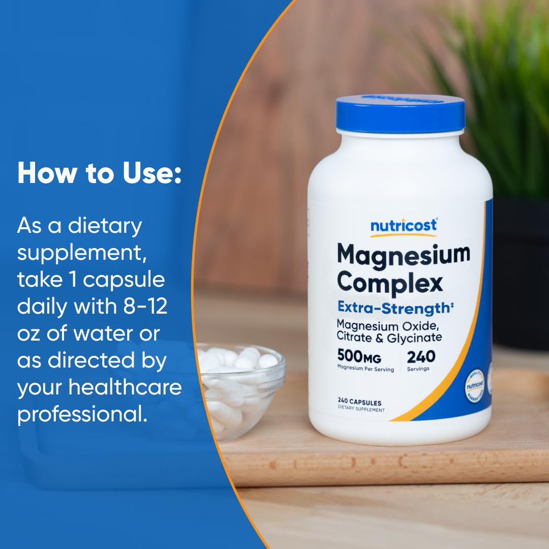 Nutricost Magnesium Complex 500mg, 240 Capsules - Magnesium Oxide, Citrate, and Glycinate - Gluten Free and Non-GMO Nutricost uk supplements