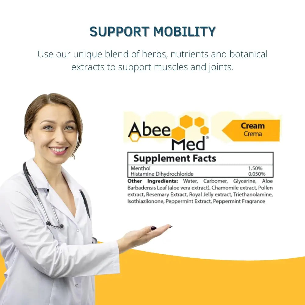 AbeeMed Cream Bee Venom Apitoxin for Aches - Menthol - Histamine DHCL - Bee Polen - Chamomile - Support for Neck and Backache - Supports Joint & Muscle Discomfort - Sprains, Bruises and Strains V2 ABEE MED uk supplements