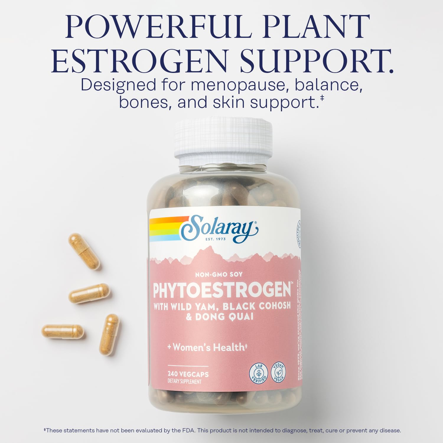 SOLARAY PhytoEstrogen Menopause Supplements with Wild Yam, Black Cohosh and Dong Quai - Phyto Estrogen Pills for Perimenopause and Menopause Support, Vegan, 60-Day Guarantee, 60 Servings, 240 VegCaps SOLARAY uk supplements
