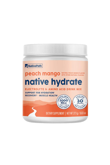 NativePath Hydrate, Zero Sugar, Electrolytes Powder with BCAAs, Peach Mango Hydration, Keto & Paleo Friendly, 30 Servings NativePath uk supplements