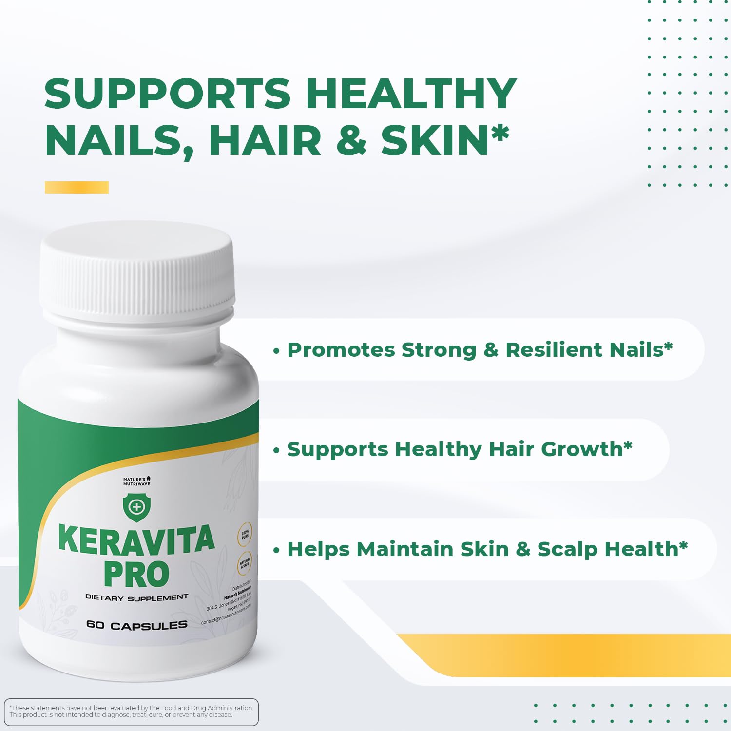 Keravita Pro - Natural Supplement with Vitamins C, Vitamin E, Green Tea, Turmeric & Mushroom for Hair & Nail | Non-GMO, Stimulant-Free | Made in the USA, GMP-Certified | 60 Capsules - 1 Month Supply Nature’s NutriWave uk supplements