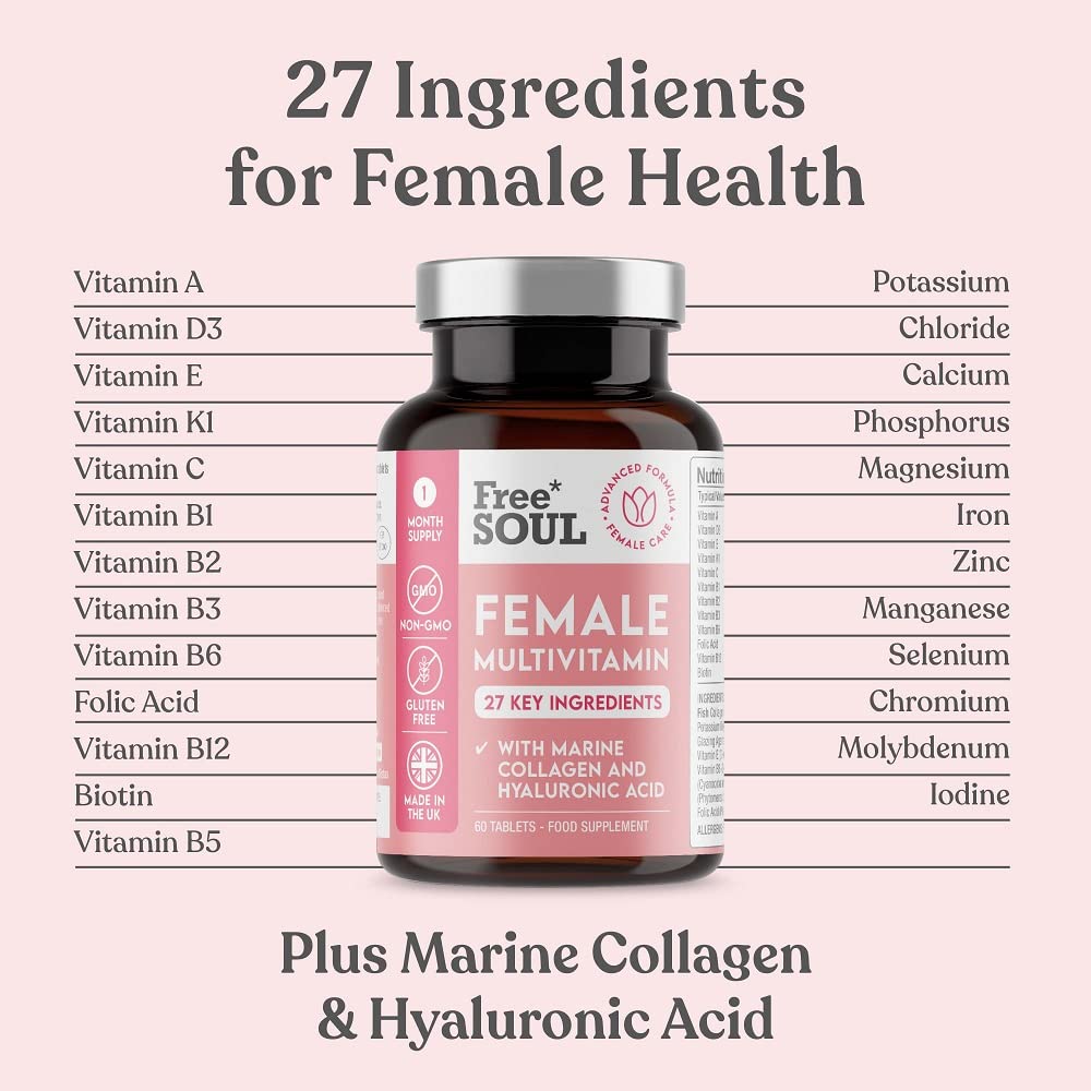 Women's Multivitamins and Minerals with Collagen & Hyaluronic Acid - 27 Essential Free Soul uk supplements