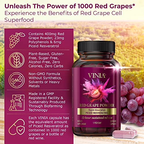 VINIA 12-Hour Sustained Release Piceid Resveratrol Supplement. Nitric Oxide Supplement VINIA uk supplements